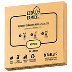 Eco Family, Kitchen Surface Degreaser Cleaning Tablets Refill (6x 8g) | Eco-Friendly, Non-Toxic, Cruelty-Free, Lemon Scent | Remove Grease and Grime on All Kitchen Surfaces | Dissolve in Water