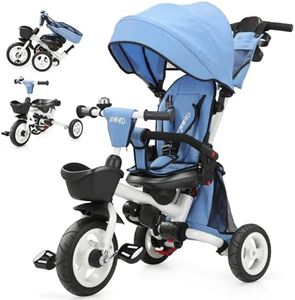 JMMD Baby Tricycle, 7-in-1 Folding Kids Trike with Adjustable Parent Handle, Safety Harness & Wheel Brakes, Removable Canopy, Storage, Stroller Bike Gift for Toddlers 18 Months - 5 Years(Blue)
