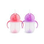 Munchkin Click Lock Tip & Sip Straw Cup Set 2 Pack| Baby & Toddler Sippy Cups with Straw| BPA Free Non Spill Cup| Dishwasher Safe Baby Straw Cup| Weighted Straw Childrens Cups| 7oz/207ml| Pink/Purple