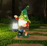 WOGOON Garden Gnome Statue, Resin Figurine With Bright Solar Lantern Lights and Welcome Sign, Outdoor Autumn Winter Solar-powered illumination Yard Art Decorations for Indoor Outdoor Patio Lawn Garden