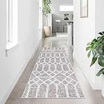 Calore Carpet Runners for Hallways Non Slip Washable Runner Rugs Long Soft Kitchen Runner Grey Hallway Hall Runners for Bedroom Hallways Living Room Kitchen (Boho Grey, 2'x 8'(60 x 240 cm))