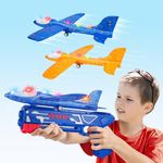 2PCS Airplane Launcher Toy for Kids 3 4 5 6 7 8 Years Old, Foam Polystyrene Glider Plane with Shooter Gun Outdoor Flying Game Children Boy Girl Xmas/Christmas Birthday Gift Present Stocking Filler