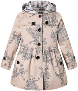 Long Sleeves Vintage Floral Print Chino Cotton Hooded Hoodie Trench Coat Outerwear Windbreaker for Little Girls & Big Girls, B-Khaki, Age 3T-4T (3-4 Years) = Tag 110