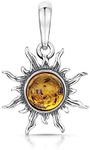 Amberta 925 Sterling Silver with Genuine Baltic Amber - Sun Pendant for Women - Honey Stone Color