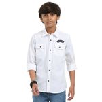 Rocket Science Boys Casual Wear Double Pocket Shirt | Regular Fit, Spread Collar, Full Sleeves, 100% Cotton Twill Fabric White