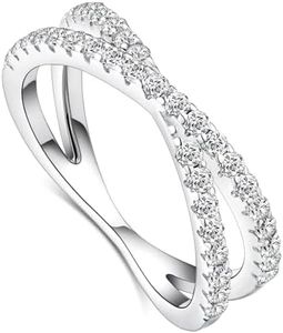 IMOLOVE Moissanite Wedding Band, Criss Cross Ring Wedding Bands for Women Sterling Silver Eternity Band Rings for Women Stackable Moissanite Eternity Band Rings for Women Size 10.5