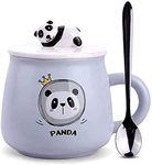 OANGO ® Ceramic Panda Printed Purple Coffee Mug with Lid and Spoon , 350 ml