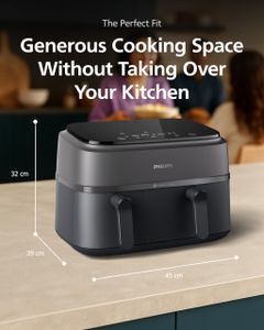 Philips Airfryer 3000 Series Dual Basket – 3L & 6L RapidAir Plus, Digital Touchscreen