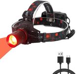 XLENTGEN Red Light Hunting Headlamp Rechargeable Red LED Headlamps 3 Modes Super Bright Red Headlamp for Coon Coyote Hog Predator Hunting Astronomy & Night Photography (Batteries Included)