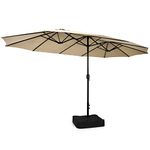 Tangkula 15FT Double-Sided Patio Umbrella with Base, Extra-Large Market Umbrella W/Crank System, Outdoor Twin Umbrella W/ 12-Rib Metal Structure & Air Vents for Garden, Backyard, Poolside (Beige)