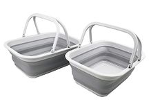 SAMMART Set of 2-9.2L Collapsible Tub with Handle - Portable Outdoor Picnic Basket/Crater - Foldable Shopping Bag - Space Saving Storage Container (Grey, 2)