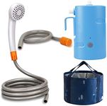 B.TAWD Portable Camping Shower Set, Built-in 4400mAh,USB Rechargeable IPX7 Waterproof Battery Shower Pump+Collapsible Bucket for Family Camp Hiking Backpacking Travel Beach Pet Flowering, Outdoor