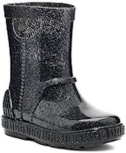 UGG Botas de lluvia unisex K Drizlita Glitter para niños, Negro brillante, 12 US Little Kid