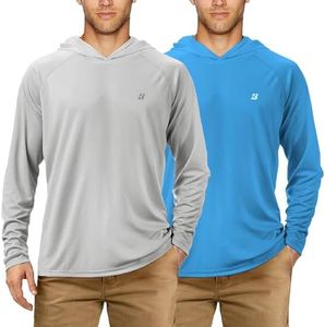 Roadbox Men's Sun Protection Long Sleeve Hoodie, 2 Pack UPF 50+ UV Outdoor Hiking Fishing Shirts, Workout Running Swimming Beach Shirt