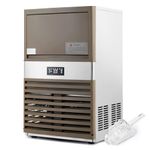 CREWORKS Commercial Ice Machine, Industrial Ice Maker Machine, Freestanding Stainless Steel Ice Cube Machine 55 pc Ice Cubes with Large Storage(88.45KG 195LB/24H)