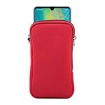 Neoprene Mobile Phone Sleeve Mesh Pocket Lanyard Case for iPhone 16 Plus 15 14 13 Pro Max Samsung Galaxy S24 Ultra S23 Ultra A15 A14 A04s A23 A13 A03 A04 OnePlus 11 Pixel 8 Pro(XL, Red)