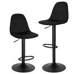 Lestarain Bar Stools Set of 2 Adjustable & Swivel Breakfast Kitchen Counter Pub Bar Stools Black Soft Velvet Barstools Chairs Dining Stools with Backs & Footrest