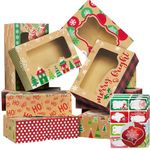 party funny 12 Christmas Cookie Boxes -Large Holiday Bakery Food Container for Gift Giving with 80 Count Christmas Foil Gift Stickers