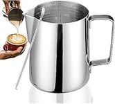 Milk Frothing Pitcher, 12oz/350ml Milk Frother Cup Stainless Steel Jug Steaming Pitcher for Espresso - Latte Art Chai Cappuccino Hot Chocolate