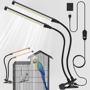 Bird Lighting Bird Cage Light Fixture Combo Kit Full Spectrum LED Pet Light, 15 Brightness Levels,24 Hours Timer, 100pcs LED Beads, Simulates Natural Environment