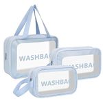 PETRICE Clear Makeup Pouch Set, Cosmetic Organizer Bag for Women and Girls Travel Waterproof Toiletry Storage Kit (3Pcs - Blue)