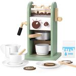 GAGAKU Wooden Coffee Machine Playset with Grinder,Wooden Kitchen Coffee Machine Maker Toy Set Role Play with Accessories Gifts for Toddler Girls and Boys