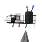 RAYMOX Bathroom Rack for Shampoo Organizer with Shelf Adhesive, Bathroom Shelf Rack with 2 Hooks, Self Adhesive Wall Storage Organizer, Metal Rack for Kitchen and Bathroom