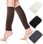 FEPITO 4 Pairs Winter Knitted Crochet Leg Warmers Twist Knitted Boot Cuffs Socks Warm Short Boots Cuff Crochet Knee Warmers for Women