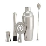 Amazon Basics 5-Piece Stainless Steel Bar Tool Set w/ 710-ml Shaker, Jigger, Strainer, Muddler