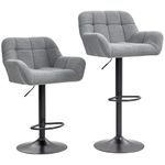 HOMCOM Adjustable Bar Stools Set of 2, Swivel Tufted Sherpa Fleece Barstools with Footrest and Armrests, Bar Chairs for Kitchen Counter and Dining Room, Grey