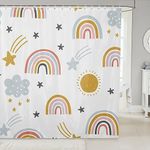 Erosebridal Girls Rainbow Shower Curtain, Sun and Stars Rainbow Bathroom Shower Curtain Sets for Kids Boys Children Teens, Cartoon Style Cloud Bath Curtain Girly Bathroom Accessories, 72" W x 72" L