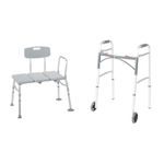 Drive Medical Transfer Tub Bench, Knocked Down, Tool-Free, 1 Each 1 Count & Deluxe Two Button Folding Walker with 5" Wheels, Silver, 1 Count