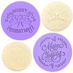 Crethinkaty 2 Pieces Christmas Fondant Embosser Merry Christmas and Happy New Year Shape 3D Raised Design Cookie Stamp for Baking Cookies,Decorating Cake/Sugar Paste/Cupcake