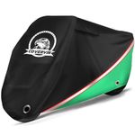 COVERVIN Motorcycle Cover，All-Season Waterproof Outdoor Sun Protection Fit up to 104 Inch Harley Davidson Suzuki Kawasaki Yamaha with Reflective Strips Locking Holes Ventilation Holes (Black&Green)