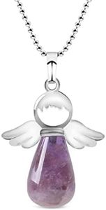 Jeulia Healing Crystal Stone Necklace: Angel Wings Natural Clear Quartz Amethyst/Green Aventurine/Rose Pendant Spiritual Reiki Point Jewelry for Women (Amethyst)