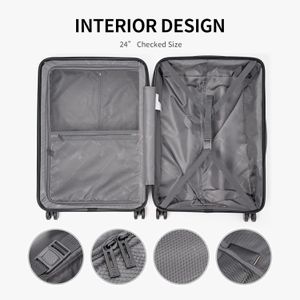 LEVEL8 3-Piece Luggage Set – Hardshell Spinner Suitcases with Laptop Compartment, Black (20/24/28”)
