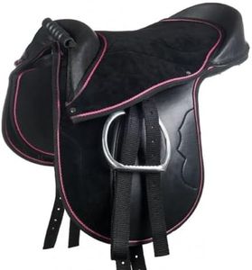 HKM Funny Horses 9384 Shetty - Juego de sillines Shetty con estribos para Rodilla, 12", Color Negro y Rosa