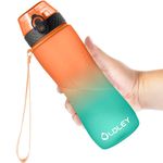 OLDLEY 750ml/25oz Water Bottles with Straw Leakproof Kids Water Bottles for School Plastic Tritan Drink Bottles Sports Bottles BPA Free Time Markings Gym Bottles for Women Men(Orange Green, 1 Lid)