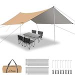 WADEO 3x3.6m Camping Tarp, Waterproof Tarp with Heavy-Duty Fabric & Tarp Poles, Hammock Tent For Camping, Hiking, Easy to Set Up