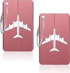 QOOSIKICC 2 Pcs Luggage Tags, TravelSuitcase Tags, Baggage Tags, Luggage Labels Tags Aluminium Metal with Name ID Address Card for Luggage Baggage Suitcases Identity ID Labels Tags (Pink)