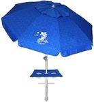AMMSUN 6.5ft Beach Umbrella with Removable Sand Anchor & Table Tray, UV 50+ Portable Beach Umbrella for Sand with Push Button Tilt and Carry Bag, Sunshade Parasol for Beach, Patio, and Backyard, Blue