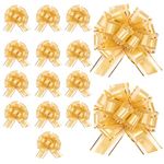 15 Pcs Pull Bows Gold Bows for Gift Wrapping, Gold Gift Bows, 6.3 Inch Large Pull Bows for Christmas Wrapping, Wedding Car Decorations Baskets, Christmas Wrapping, Party Birthday Gift Wrap Decorations