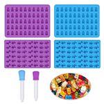 4 Pack Silicone Moulds, Jelly Moulds Silicone Chocolate Molds Silicone Gummy Bear Mini Dinosaur Candy Molds with 2 Dropper for Sweets Candy Chocolate Ice Cube Jelly Cookie