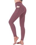 Polygon Yoga Pants for Women, High Waisted Leggings with Pockets, Tummy Control Non See Through Workout Pants(Pink-L)