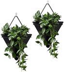 Large Ceramic Wall Planter Set of 2, Indoor Hanging Planter Wall Decor Geometric Succulent Planters Air Plant Pots Container for Cactus Home Office Decor Gift Idea