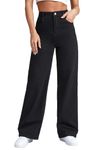 TOPLOT Women High Rise Cotton Lycra Solid Wide Leg Jeans (Straight-Jeans-5204-Black-32)