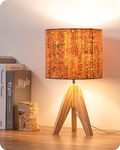 EDISHINE Small Table Lamp, Wooden Tripod Nightstand Lamp with Bark Linen Shade, Rustic Bedside Table Lamp for Nursery Bedroom Kids Room Office, Reading Desk, 14.2 inches, E26, ON/Off Switch