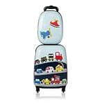 Goplus 2PC Kids Luggage, 12" & 16" Kids Carry On Luggage Set with 4 Spinner Wheels, Lightweight Rolling Spinner Suitcase for Children Toddlers Boys and Girls Travel (Car)