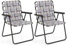 Tangkula Folding Lawn Chairs Set of 2, Portable Webbed Chairs with Webbing Seat & Back, Widened Armrests, Heavy Duty Metal Frame, Lightweight Patio Dinning Chairs for Yard, Camping, Poolside, Beach