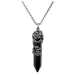 JSDDE Vintage Flower Wrapped Natural Black Agate Healing Crystal Pendant Necklace